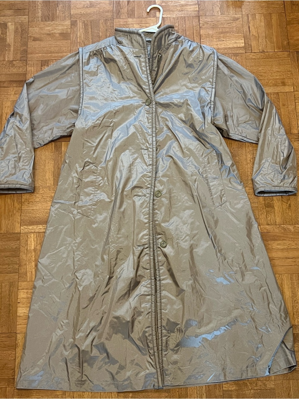 Fabio Brand Vintage Shiny Taupe Button-Front Raincoat